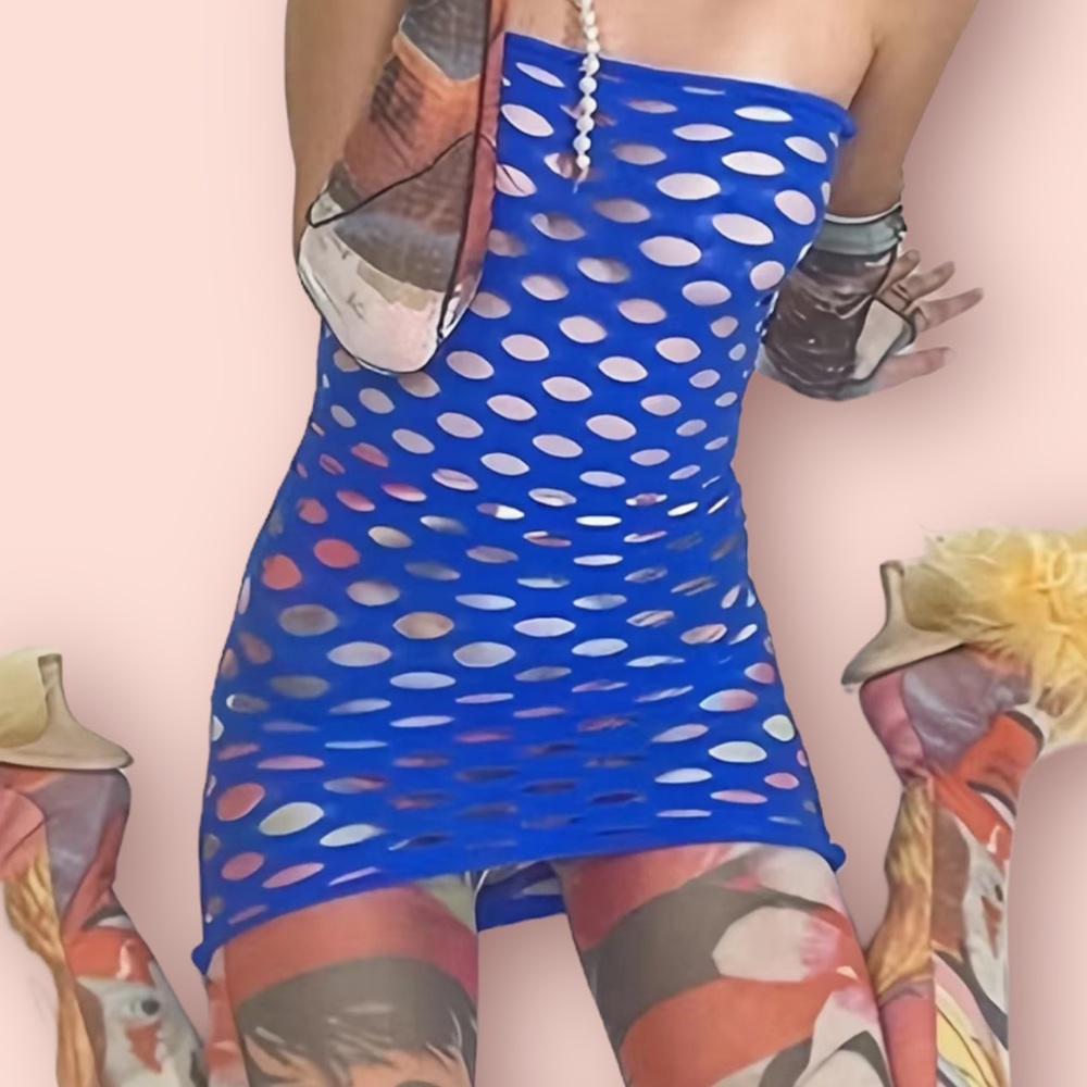 Sexy Lingerie Hollow Out Sexy Bodycon Dress Hole Streetwear Clubwear. NWT. Blue.